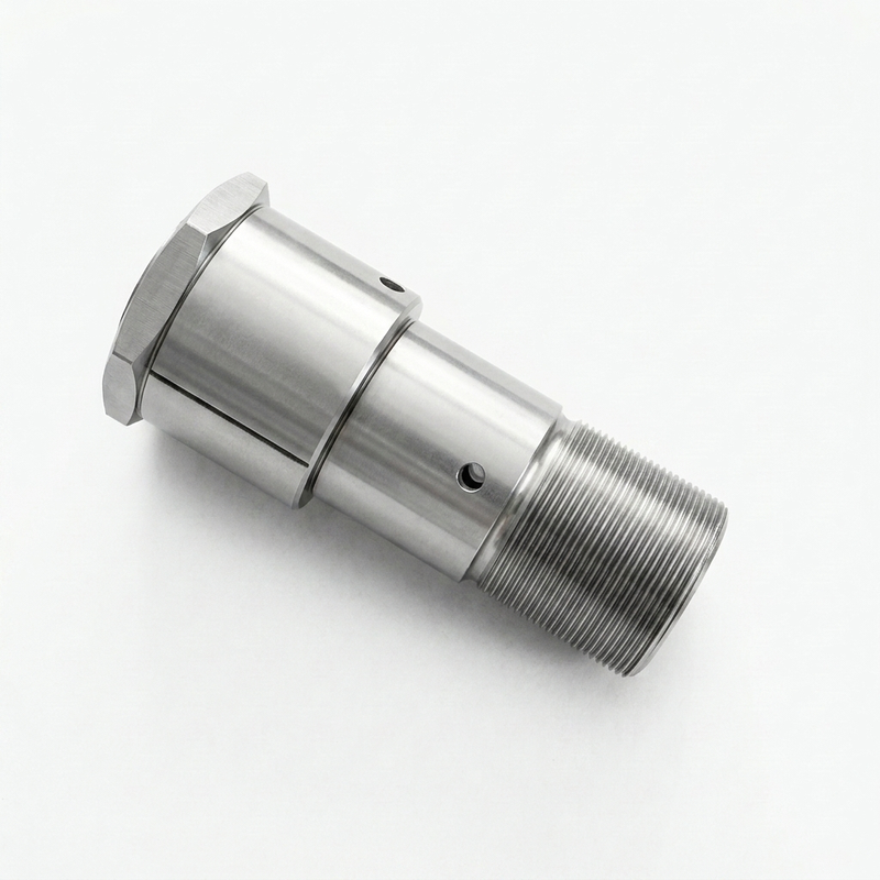 Adaptador roscado com flange hexagonal usinado em aço para linha branca — Amorim Usinagem, Diadema/SP